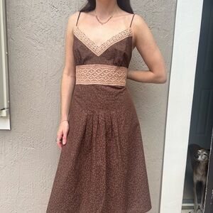 Elegant Brown Lace Trim Women's Skirt vintage